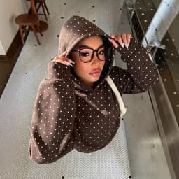 Hooded Printed Hoodie Loose Fit Streetwear with Regular Length Polka Dot Digital Print Hooded Neckline Casual Thick Women Hoodie