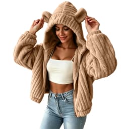 Fuzzy Fleece Zip Up Hoodies Women Cute Bear Oversized Hooded Sweatshirts Winter Plush Jackets Cute Funny Casual Hoodies Outwear