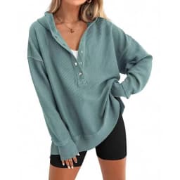 Women's Winter Clothing Loose Fit Drop Shoulder V Neck Long Sleeve Solid Macaron Color Casual Hoodie for Women and Girls