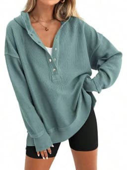 Women's Winter Clothing Loose Fit Drop Shoulder V Neck Long Sleeve Solid Macaron Color Casual Hoodie for Women and Girls