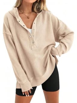 Women's Winter Clothing Loose Fit Drop Shoulder V Neck Long Sleeve Solid Macaron Color Casual Hoodie for Women and Girls