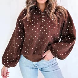 Women Polka Dot Sweatshirt Half Zip Pullover Oversized Loose Fit Long Sleeve Casual Tops Autumn Winter Streetwear