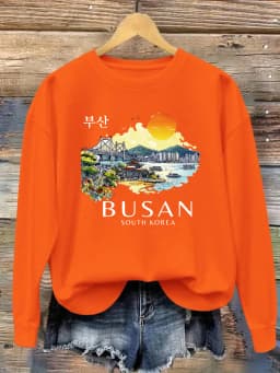 Busan South Korea Printing Women Sweatshirt Fleece Comfortable Pullovers Autumn O-Neck Streetwear Loose Casual Woman Clothes