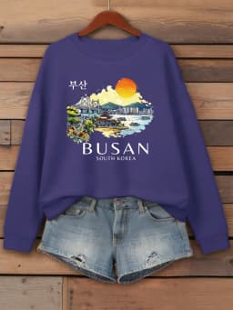 Busan South Korea Printing Women Sweatshirt Fleece Comfortable Pullovers Autumn O-Neck Streetwear Loose Casual Woman Clothes