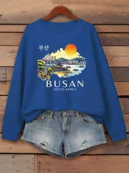 Busan South Korea Printing Women Sweatshirt Fleece Comfortable Pullovers Autumn O-Neck Streetwear Loose Casual Woman Clothes