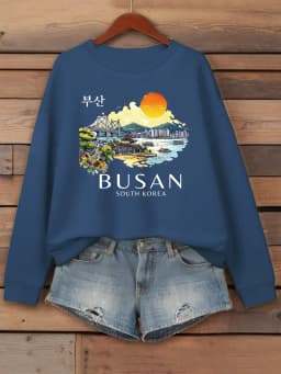 Busan South Korea Printing Women Sweatshirt Fleece Comfortable Pullovers Autumn O-Neck Streetwear Loose Casual Woman Clothes