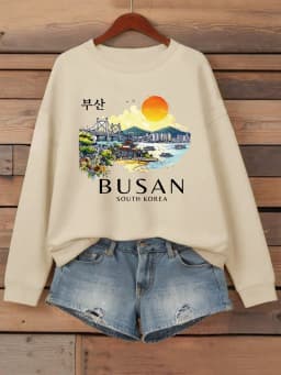 Busan South Korea Printing Women Sweatshirt Fleece Comfortable Pullovers Autumn O-Neck Streetwear Loose Casual Woman Clothes