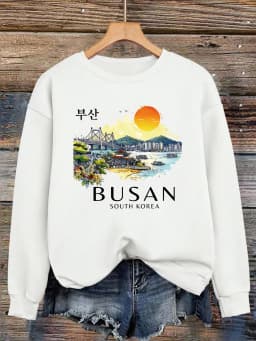 Busan South Korea Printing Women Sweatshirt Fleece Comfortable Pullovers Autumn O-Neck Streetwear Loose Casual Woman Clothes