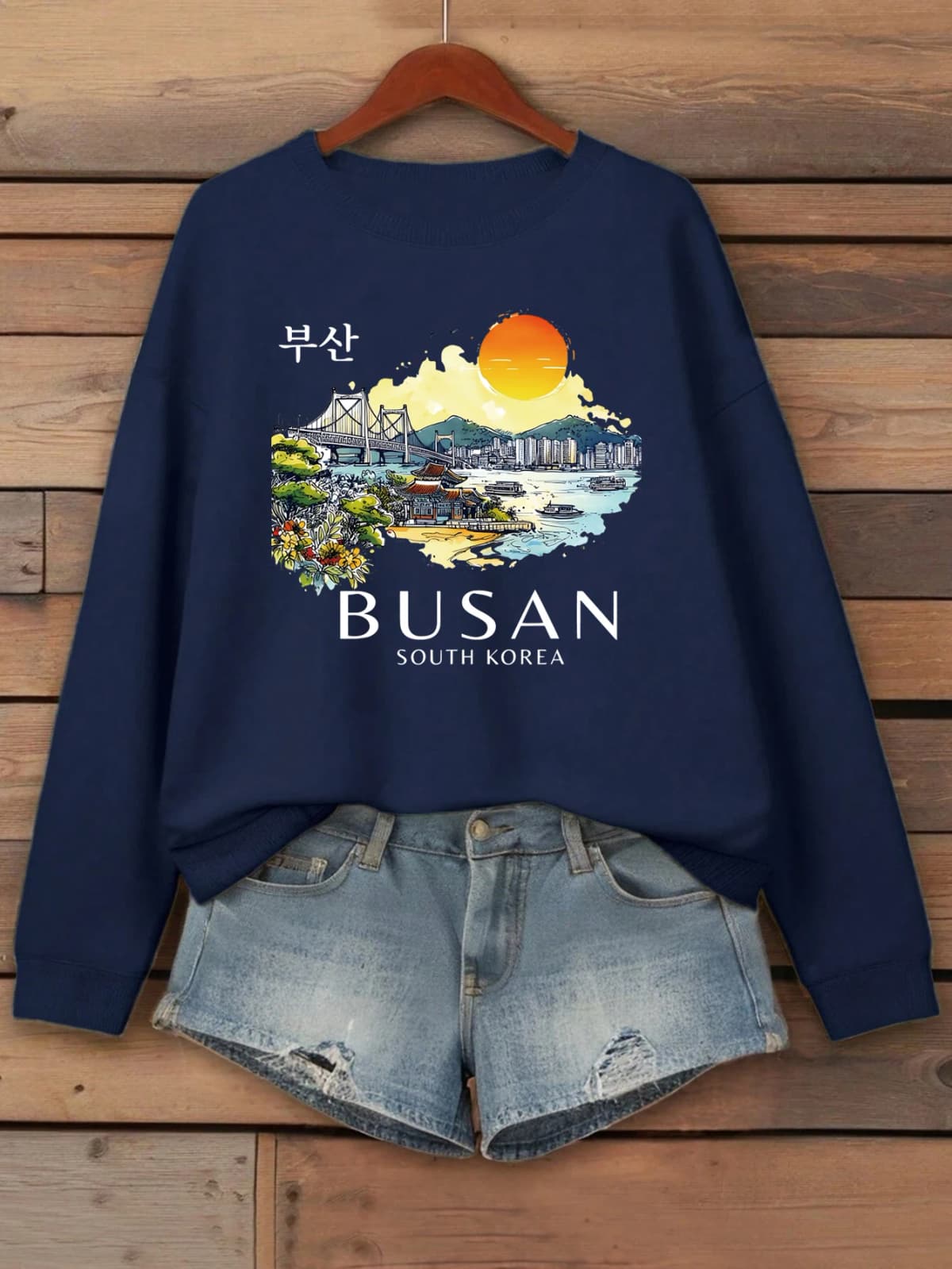 Busan South Korea Printing Women Sweatshirt Fleece Comfortable Pullovers Autumn O-Neck Streetwear Loose Casual Woman Clothes