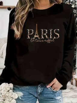 Paris Women's Autumn Winter Fashion Casual Sports Loose Los Angeles Print Fleece Warm Long Sleeved Pocket Hooded Sweatshirt