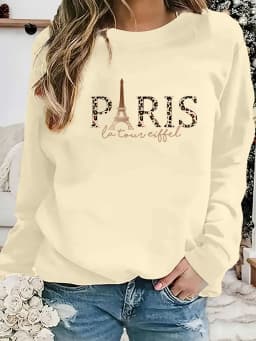 Paris Women's Autumn Winter Fashion Casual Sports Loose Los Angeles Print Fleece Warm Long Sleeved Pocket Hooded Sweatshirt