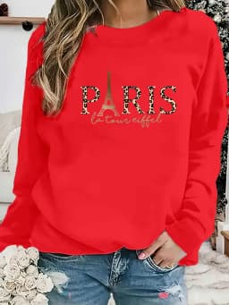 Paris Women's Autumn Winter Fashion Casual Sports Loose Los Angeles Print Fleece Warm Long Sleeved Pocket Hooded Sweatshirt