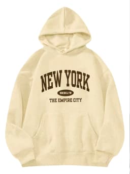 Women's autumn and winter warm and loose casual New York USA letter printed suede long sleeved hooded sweatshirt