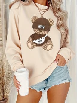 Women's Autumn and Winter Loose Casual Comfortable Cartoon Tiger Print Plus Velvet Long-Sleeved Round Neck Hoodie Pullover
