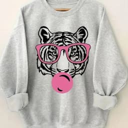 Women's Autumn and Winter Loose Casual Comfortable Cartoon Tiger Print Plus Velvet Long-Sleeved Round Neck Hoodie Pullover