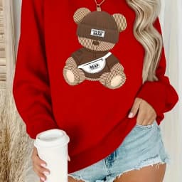 Women's Autumn and Winter Loose Casual Comfortable Cartoon Tiger Print Plus Velvet Long-Sleeved Round Neck Hoodie Pullover