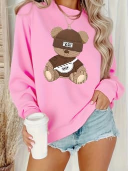 Women's Autumn and Winter Loose Casual Comfortable Cartoon Tiger Print Plus Velvet Long-Sleeved Round Neck Hoodie Pullover