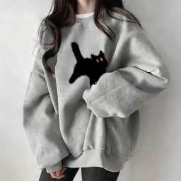 Grey Fleece Lined Thickened Ladies Sweatshirt Early Autumn New Style Small Size Winter Warm Long Sleeve round Neck Print Top