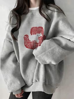 Grey Fleece Lined Thickened Ladies Sweatshirt Early Autumn New Style Small Size Winter Warm Long Sleeve round Neck Print Top