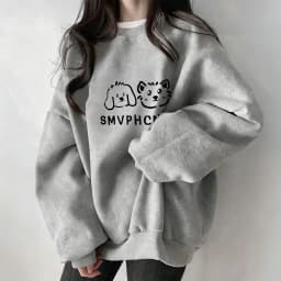 Grey Fleece Lined Thickened Ladies Sweatshirt Early Autumn New Style Small Size Winter Warm Long Sleeve round Neck Print Top