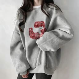 Grey Fleece Lined Thickened Ladies Sweatshirt Early Autumn New Style Small Size Winter Warm Long Sleeve round Neck Print Top