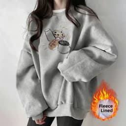 Grey Fleece Lined Thickened Ladies Sweatshirt Early Autumn New Style Small Size Winter Warm Long Sleeve round Neck Print Top