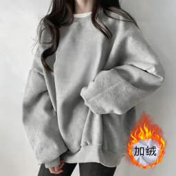 Grey Fleece Lined Thickened Ladies Sweatshirt Early Autumn New Style Small Size Winter Warm Long Sleeve round Neck Print Top
