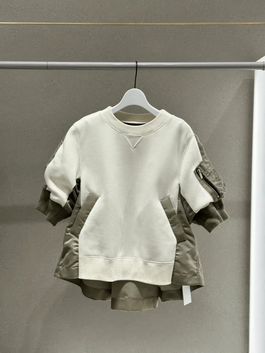 FOG SACAI Japanese Sle Heavyweight Patchwork Knit Jaet Loose Faion ort Sve Sweatirt Top Cotton Polyester Wool Blend