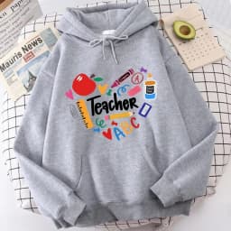 Teacher Print Long Sleeve Hoodies Woman Casual Autunm Winter Hooded Women's Y2k Sweatshirt Clothing for School 90s Female