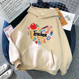 Teacher Print Long Sleeve Hoodies Woman Casual Autunm Winter Hooded Women's Y2k Sweatshirt Clothing for School 90s Female