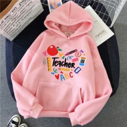 Teacher Print Long Sleeve Hoodies Woman Casual Autunm Winter Hooded Women's Y2k Sweatshirt Clothing for School 90s Female