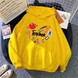 Teacher Print Long Sleeve Hoodies Woman Casual Autunm Winter Hooded Women's Y2k Sweatshirt Clothing for School 90s Female
