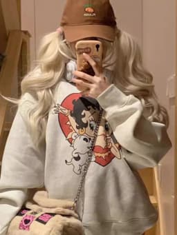 Retro American White Grey round Neck Sweatshirt Women Loose Spring Autumn Lazy Style Top Trendy Outerwear Comfortable Fit
