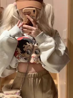 Retro American White Grey round Neck Sweatshirt Women Loose Spring Autumn Lazy Style Top Trendy Outerwear Comfortable Fit