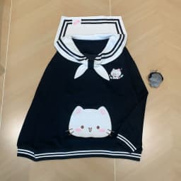 2025 Women's Clothing Japanese Sweatshirts Cute Cat Sailor Collar Loose Hoodies Cotton Thicked Fashion Casual Hoodie Ropa Mujer