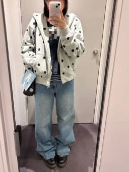 Casual Gray Polka Dot Hoodie Women American Retro Slim Zipper Short Cardigan Spring Simple Lazy Y2k Sweatshirts