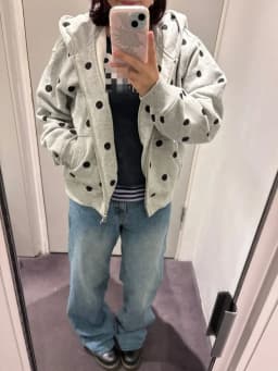 Casual Gray Polka Dot Hoodie Women American Retro Slim Zipper Short Cardigan Spring Simple Lazy Y2k Sweatshirts