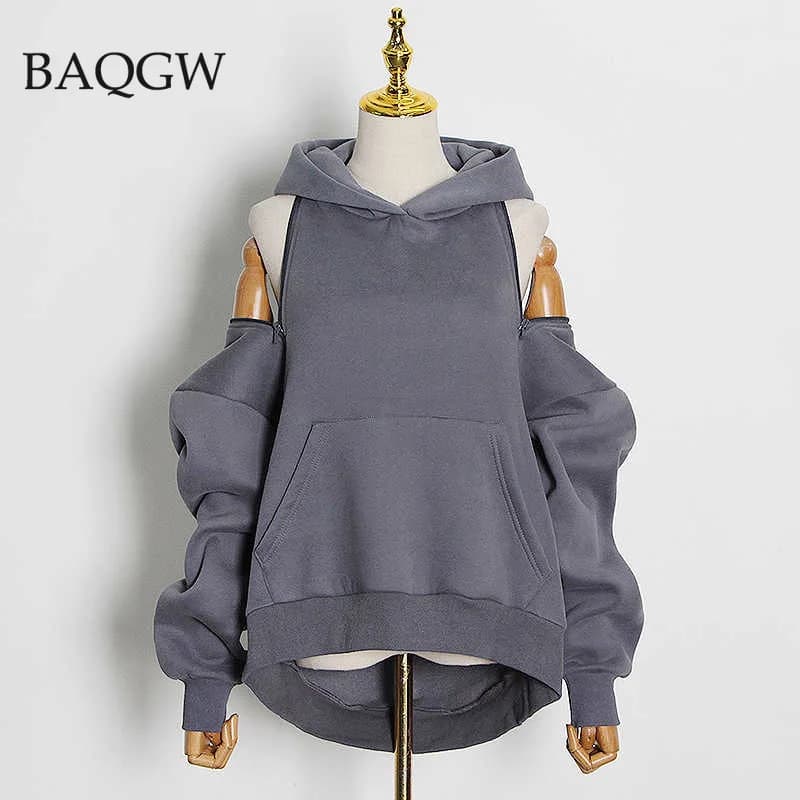 Autum Casual Solid Sweatshirt for Women Hooded Collar Long Sleeve Zipper Design Hollow Out Sweatshirts Female Fashion Outerwear