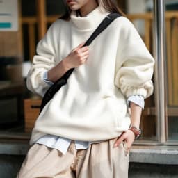 Maden Women’s Fleece Sweatshirt 370gsm Stand Collar Oversized Loose Pullover Unisex Thick Warm Autumn Winter Basic Sweatshirt