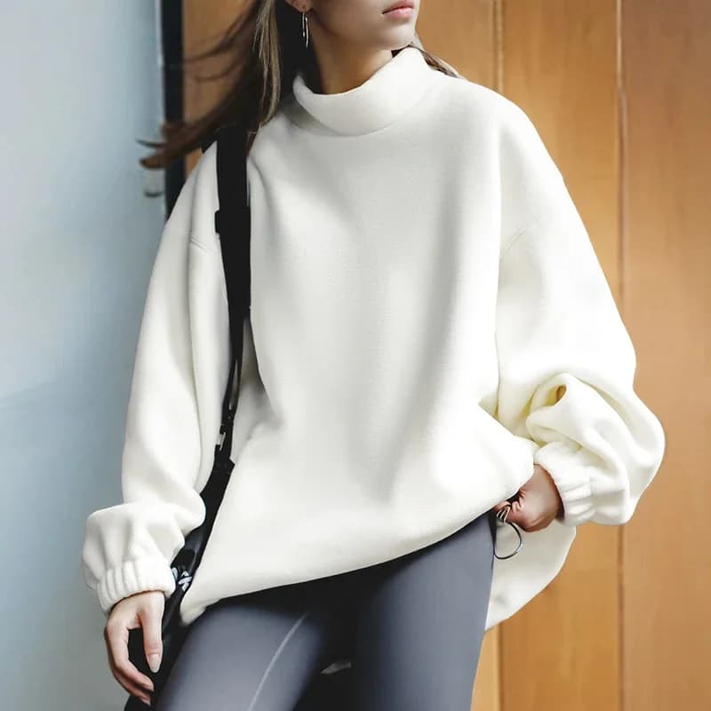 Maden Women’s Fleece Sweatshirt 370gsm Stand Collar Oversized Loose Pullover Unisex Thick Warm Autumn Winter Basic Sweatshirt