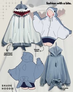 Womens Grey Shark Hood Zip Up Hoodie Oversized Heavy Detail Streetwear Casual Fashion Sweatshirt Top Loose Fit Soft Cotton Y2K