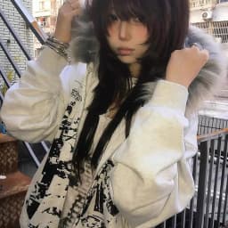 Women's Thickened Fleece Hooded Jacket Y2K Cartoon High Street Loose Fit Short Coat with Fur Collar Dark Style Autumn Winter