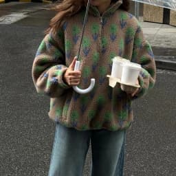 Ticketsx Women Printed Lamb Fur Hoodies Vintage Fashion Floral Contrast Loose Pullover Fall Winter Casual Street Office Hoodies