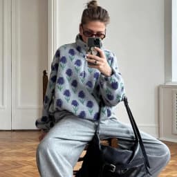 Ticketsx Women Printed Lamb Fur Hoodies Vintage Fashion Floral Contrast Loose Pullover Fall Winter Casual Street Office Hoodies