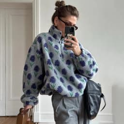 Ticketsx Women Printed Lamb Fur Hoodies Vintage Fashion Floral Contrast Loose Pullover Fall Winter Casual Street Office Hoodies