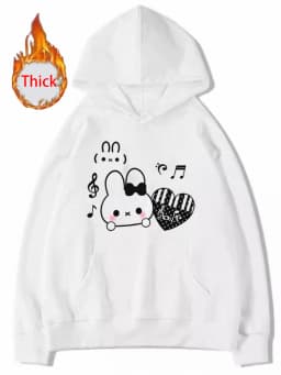 Women Thick Cute Cartoon Hoodies Fashion Long Sleeve Preppy Style Kawaii Tops Coat Fall Winter Sweet Female Warm Loose Pullover