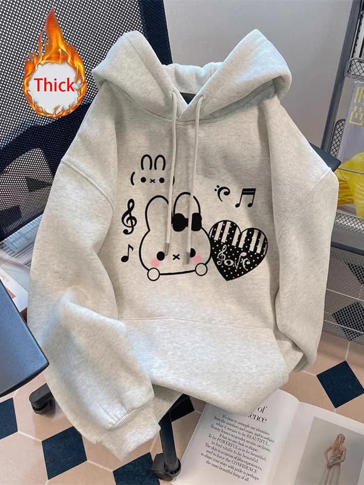 Women Thick Cute Cartoon Hoodies Fashion Long Sleeve Preppy Style Kawaii Tops Coat Fall Winter Sweet Female Warm Loose Pullover