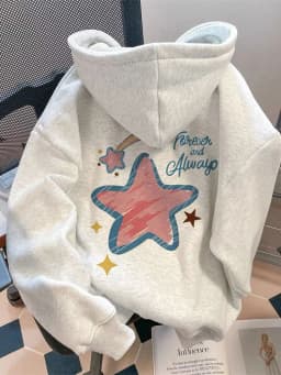 Thick Warm Stars Letter Hoodies Women Vintage Sweet Preppy Style Cute Sweatshirts Fall Winter Soft Long Sleeve Retro Kawaii Tops