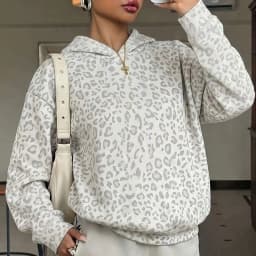 Elegant Long Sleeve Loose Women's Sweatshirts Autumn Winter New Commute Sportwear Tops Vintage Leopard Printed Hoodies Pullovers