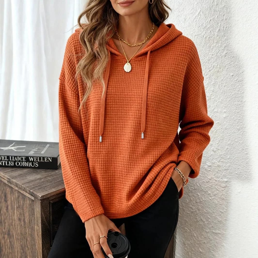 Women's New V Neck Henley Hooded Pullover Sweatshirt Drawstring Long Sleeve Loose Fit Trendy Casual Office Daily Wear Hoodie Top